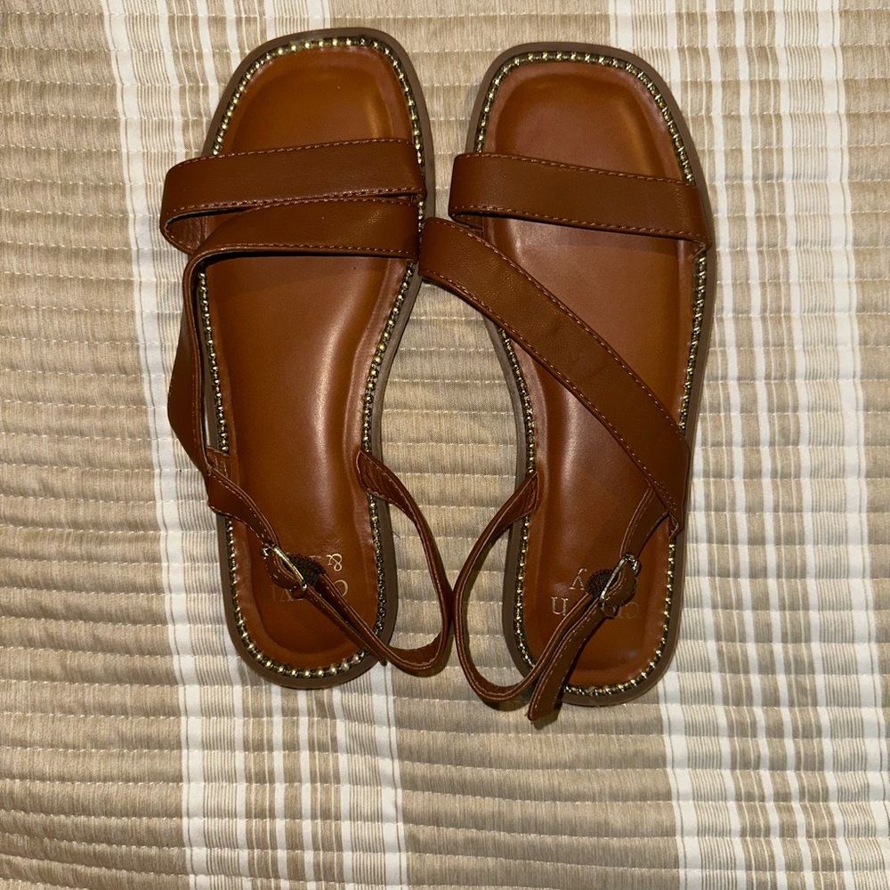 Crown & Ivy Brown Leather Sandals Minimalist Design